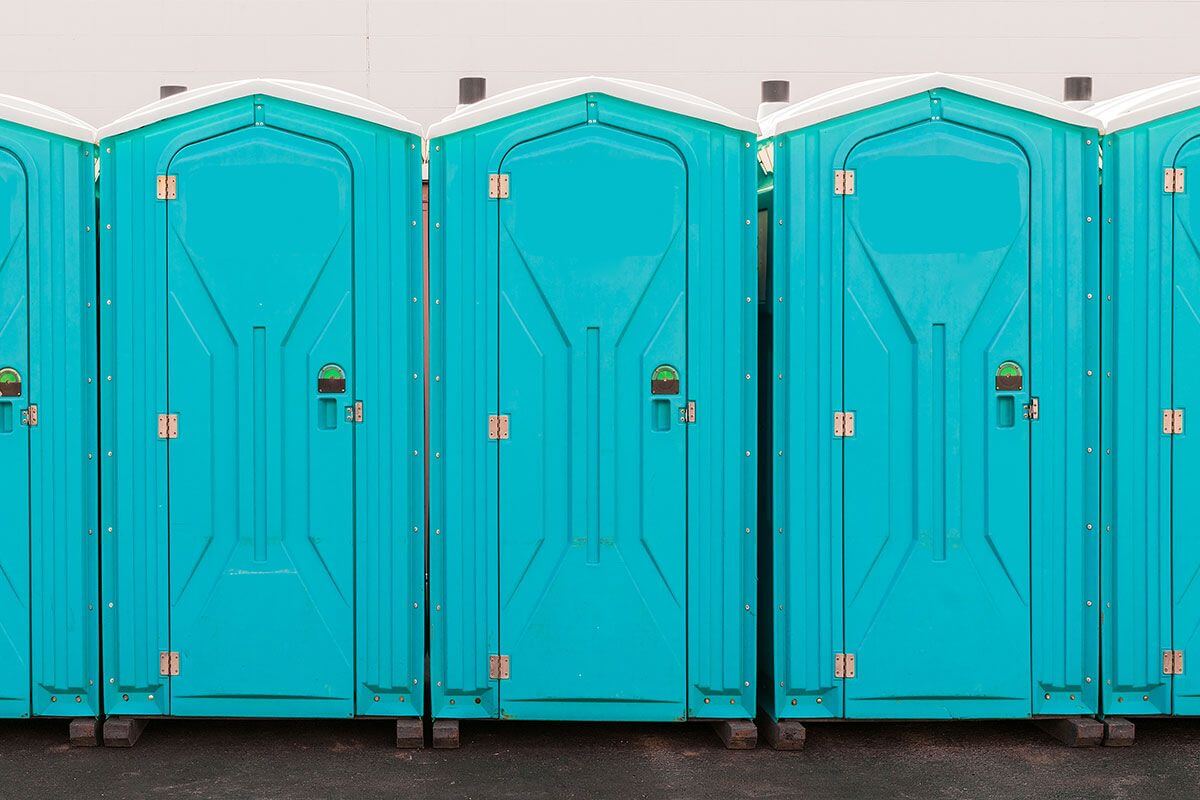 Industrial portable restroom units at a plant in Olympia, Washington